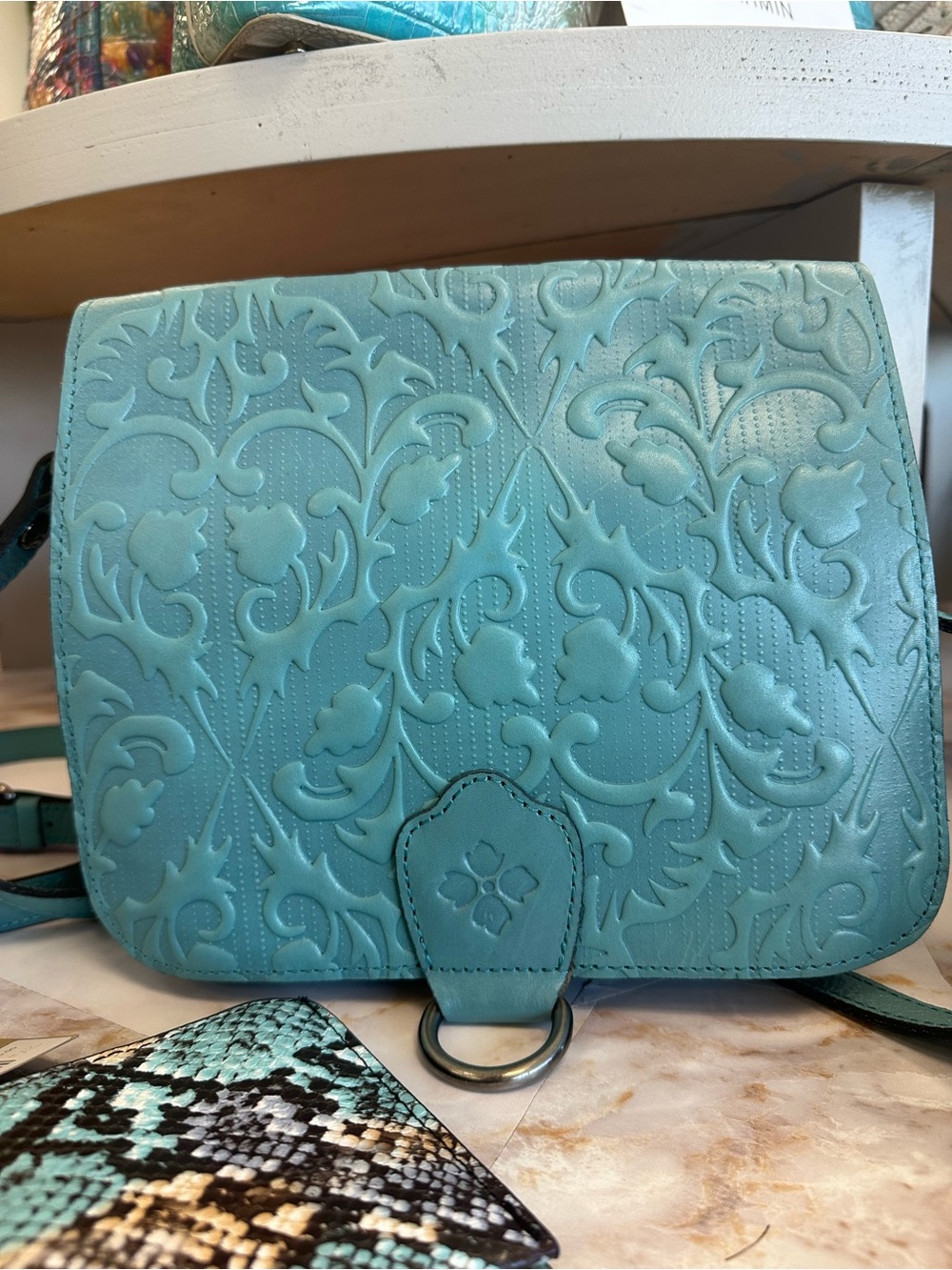 Patricia Nash Turquoise Embossed Floral Crossbody Bag - Women
